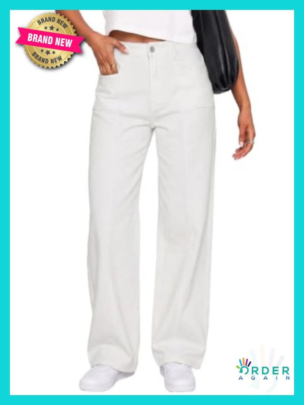 High Waisted Wide Leg Denim Pants with Front Seams and Pockets